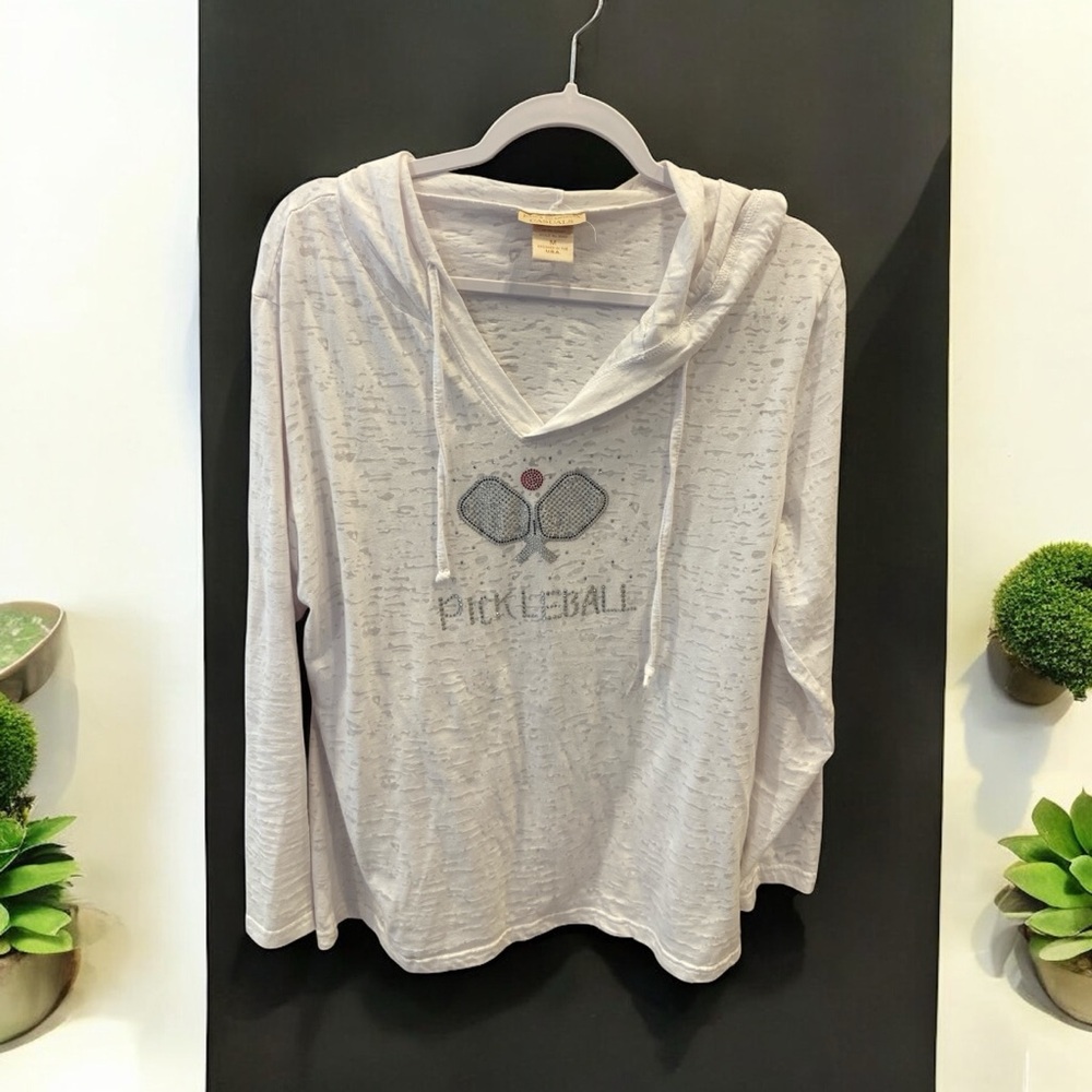 ❤️ White PICKLEBALL Oversized Long Sleeve Hoodie with rhinestones
